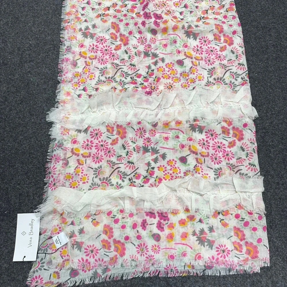 NEW Vera Bradley 27'' x 66'' Wool Blend Oblong Ruffle Scarf Tulip Ditsy Floral